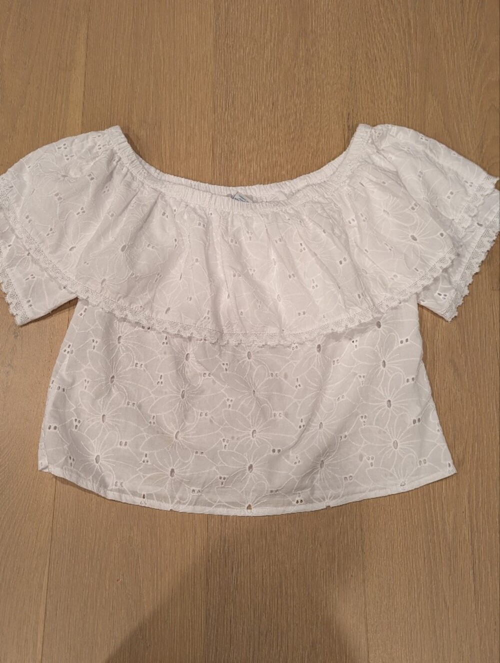 Calypso St. Barth White Eyelet Off-Shoulder Ruffle Top